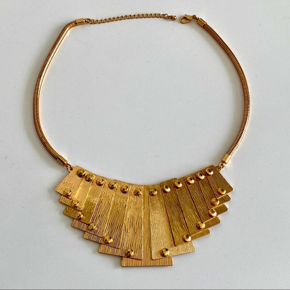 Gold Bib Reversible Statement Adjustable Necklace - Picture 1 of 7